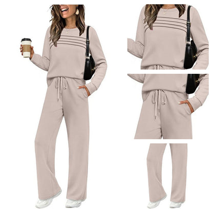 👗 60% DE DESCUENTO! ✨ Conjunto de Top de Cuello Redondo y Pantalones con Cordón para Mujer – Estilo y Comodidad 🌟