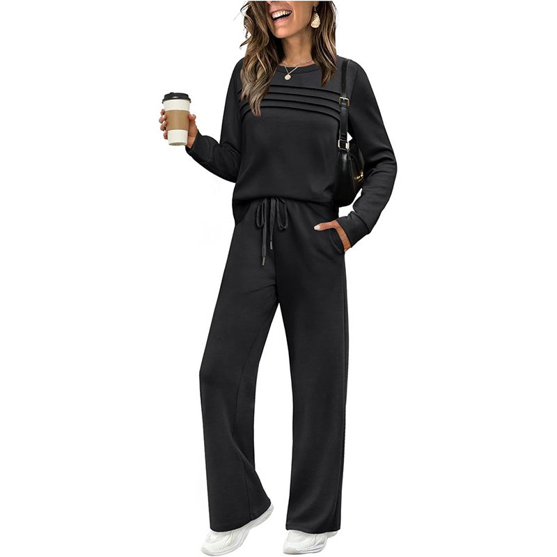 👗 60% DE DESCUENTO! ✨ Conjunto de Top de Cuello Redondo y Pantalones con Cordón para Mujer – Estilo y Comodidad 🌟