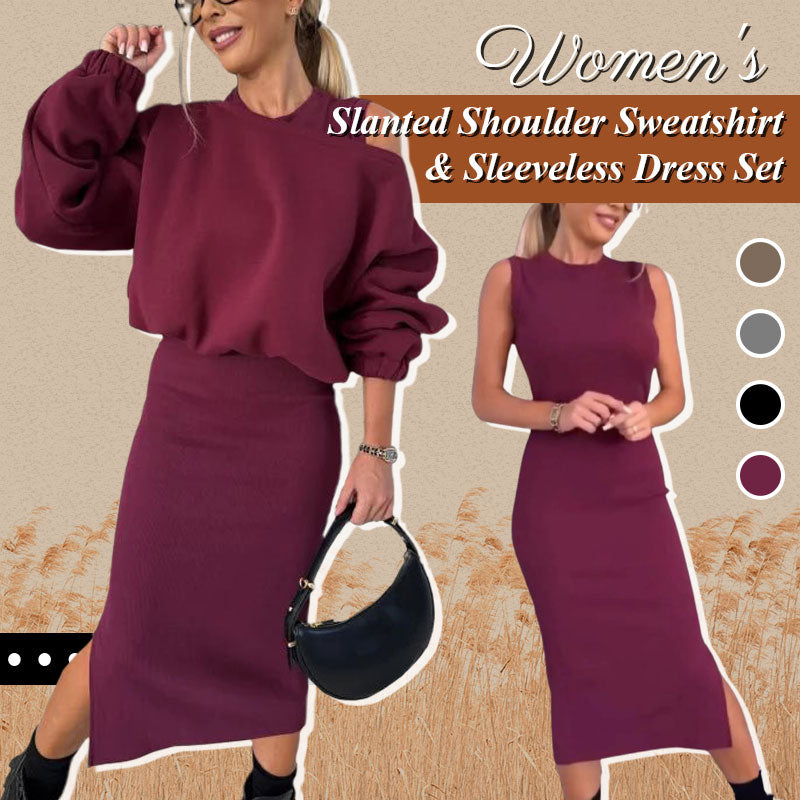 Elegante conjunto de sudadera con hombros caídos y vestido sin mangas para mujer: un look informal y chic 🎀