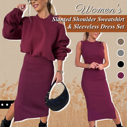 Elegante conjunto de sudadera con hombros caídos y vestido sin mangas para mujer: un look informal y chic 🎀