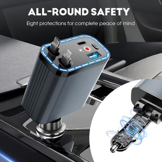 ⚡✨ Cargador de coche ultrarrápido: dos puertos USB-C retráctiles con luz ambiental Starlight y protección de seguridad inteligente 🚗💫
