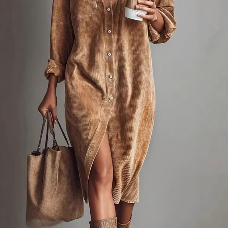 Vestido Camisero de Pana con Botones para Mujer
