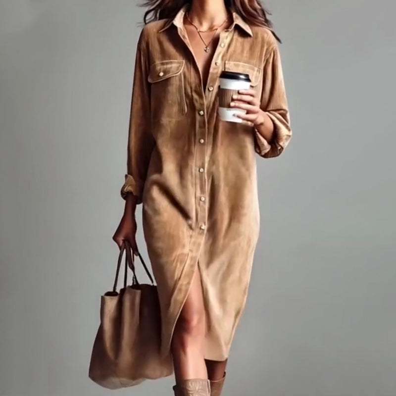 Vestido Camisero de Pana con Botones para Mujer