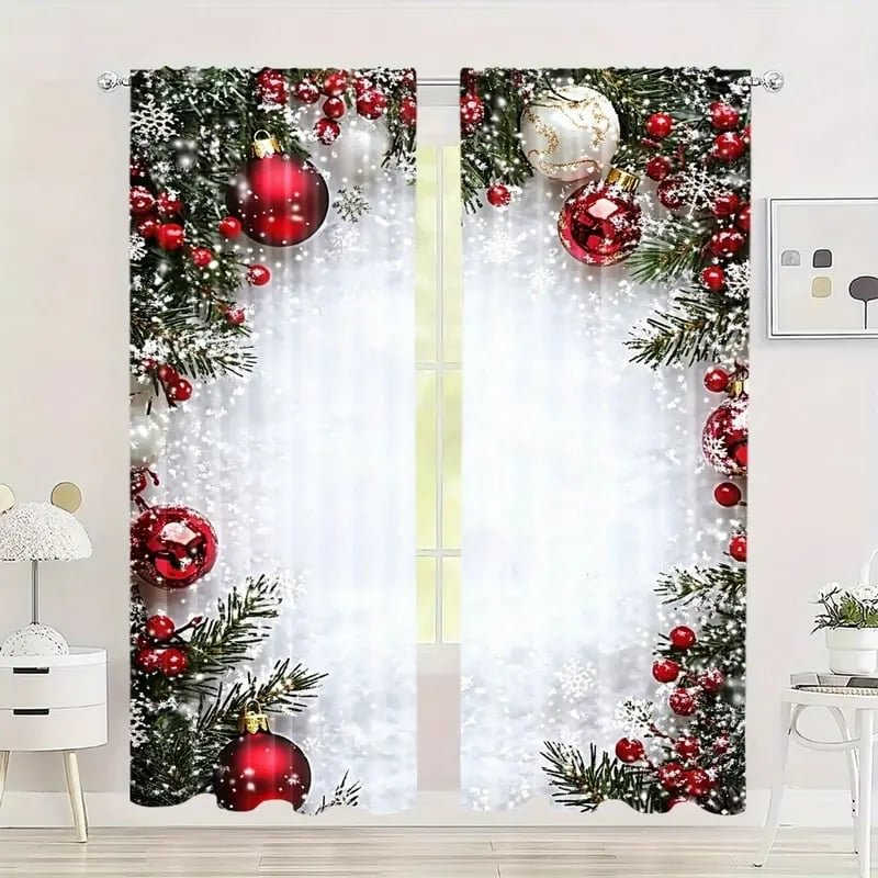 🎄 ¡OFERTA NAVIDAD! 50% en TODO + 🎁❄️🎅Juego de 2 Cortinas de Ventana de Navidad para Decoración del Hogar