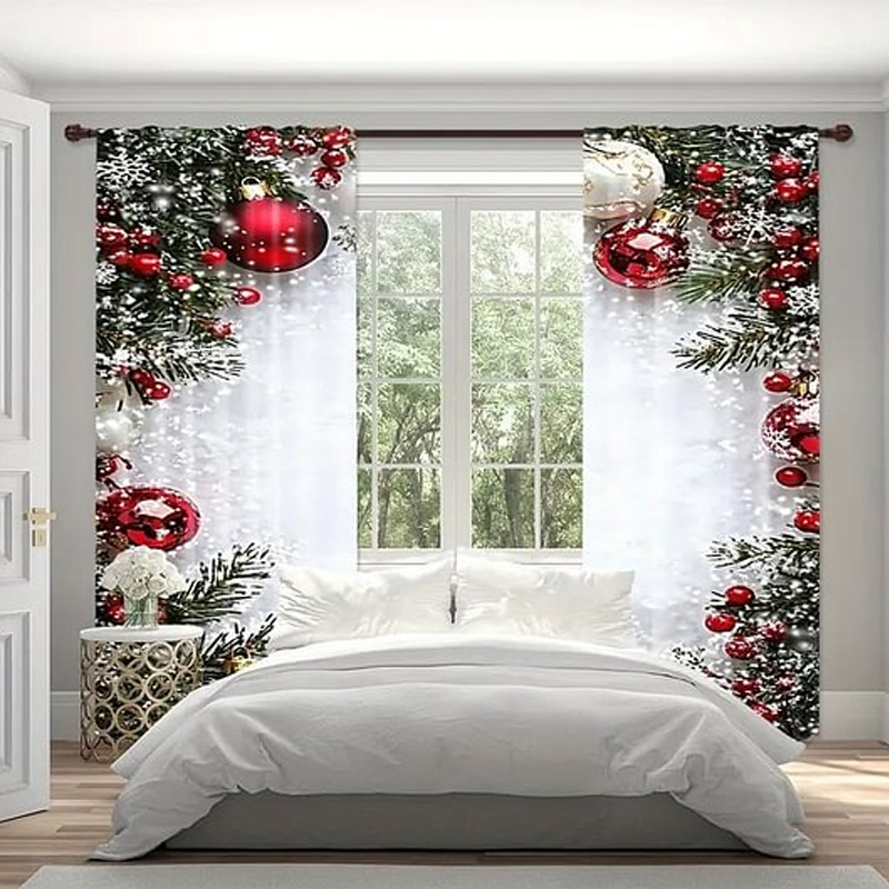 🎄 ¡OFERTA NAVIDAD! 50% en TODO + 🎁❄️🎅Juego de 2 Cortinas de Ventana de Navidad para Decoración del Hogar