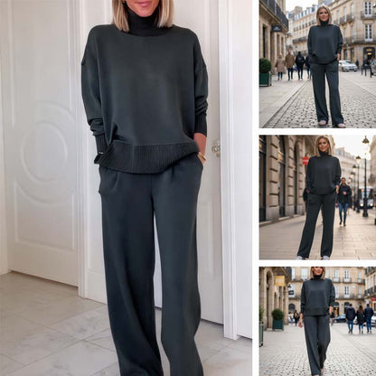 Conjunto de ropa de estar por casa de punto con cuello alto para mujer