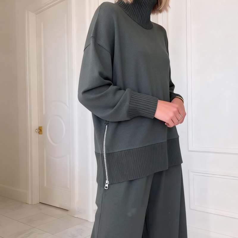 Conjunto de ropa de estar por casa de punto con cuello alto para mujer