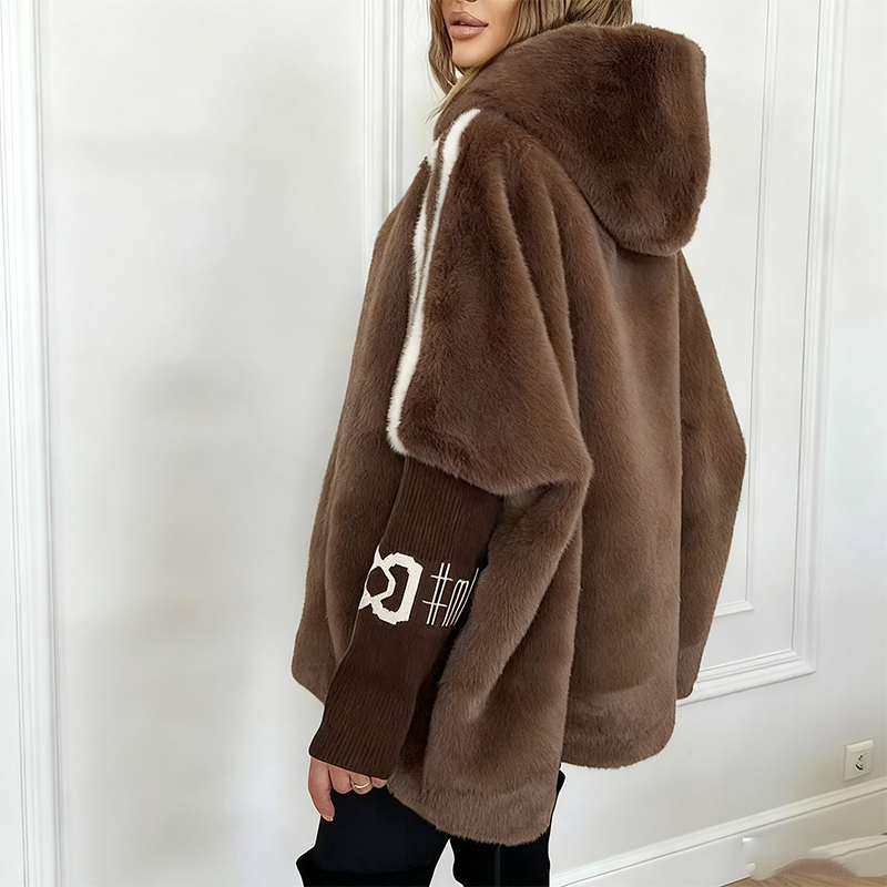 Abrigo casual de mujer de peluche con capucha y cierre