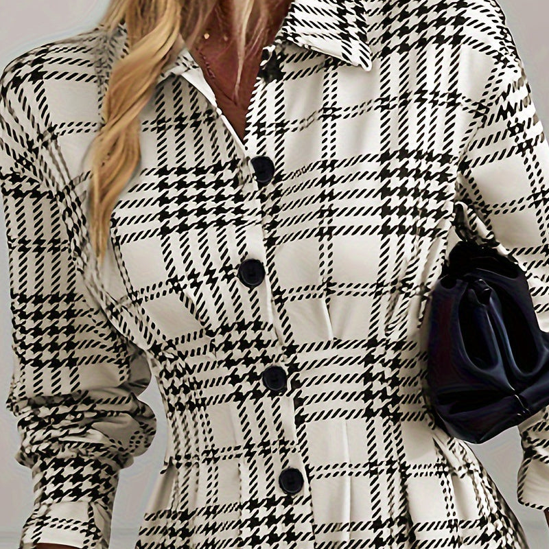 Vestido camisero de línea A a a cuadros elegantes para mujer
