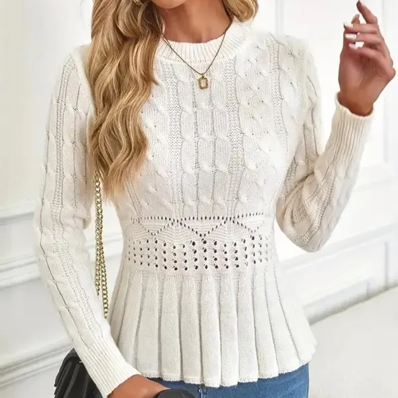 ⏳50% de descuento⏰por tiempo limitado Suéter🧶👚 peplum de cuello redondo de punto grueso para mujer