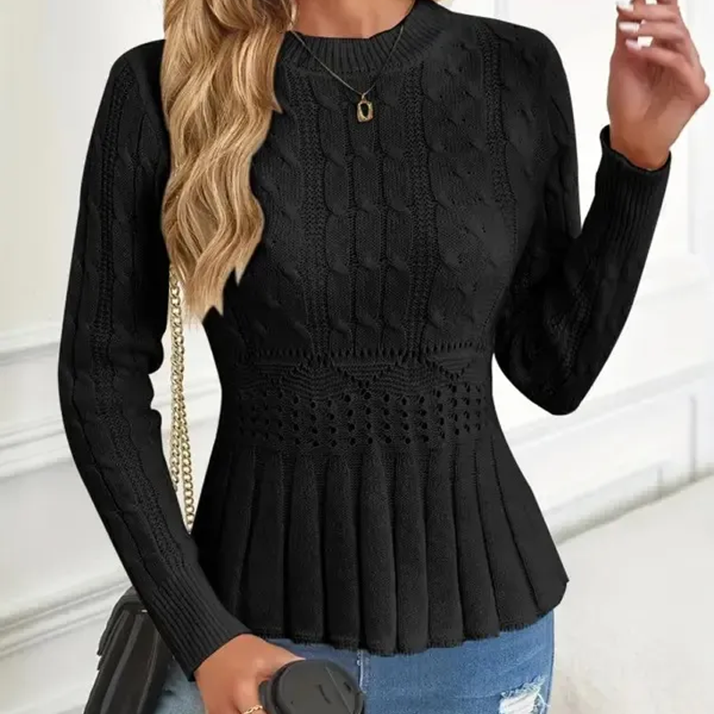 ⏳50% de descuento⏰por tiempo limitado Suéter🧶👚 peplum de cuello redondo de punto grueso para mujer