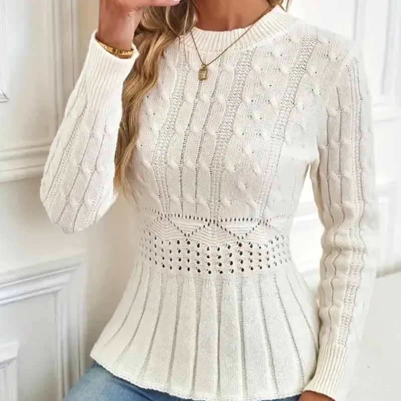 ⏳50% de descuento⏰por tiempo limitado Suéter🧶👚 peplum de cuello redondo de punto grueso para mujer