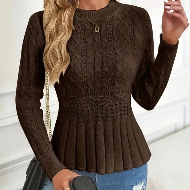 ⏳50% de descuento⏰por tiempo limitado Suéter🧶👚 peplum de cuello redondo de punto grueso para mujer