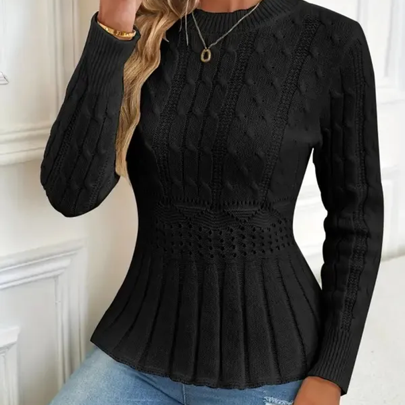 ⏳50% de descuento⏰por tiempo limitado Suéter🧶👚 peplum de cuello redondo de punto grueso para mujer