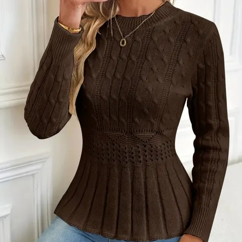⏳50% de descuento⏰por tiempo limitado Suéter🧶👚 peplum de cuello redondo de punto grueso para mujer