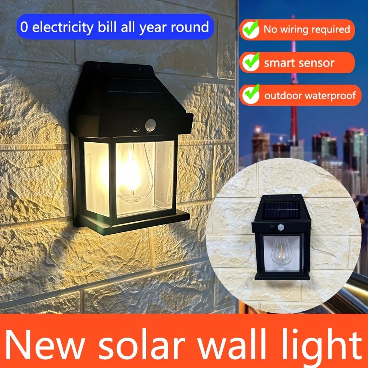 🎁Compre 2 y llévese 1 gratis⏳Lámpara de pared solar con sensor de movimiento y tungsteno