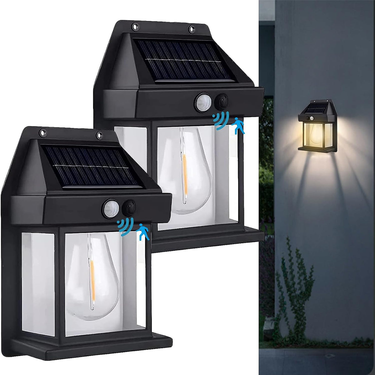 Lámpara de pared solar con sensor de movimiento y tungsteno