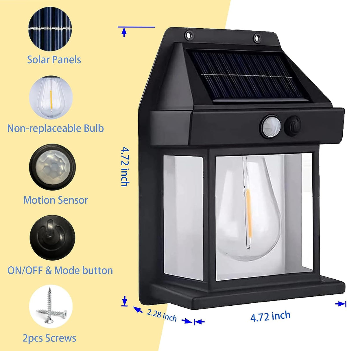 Lámpara de pared solar con sensor de movimiento y tungsteno