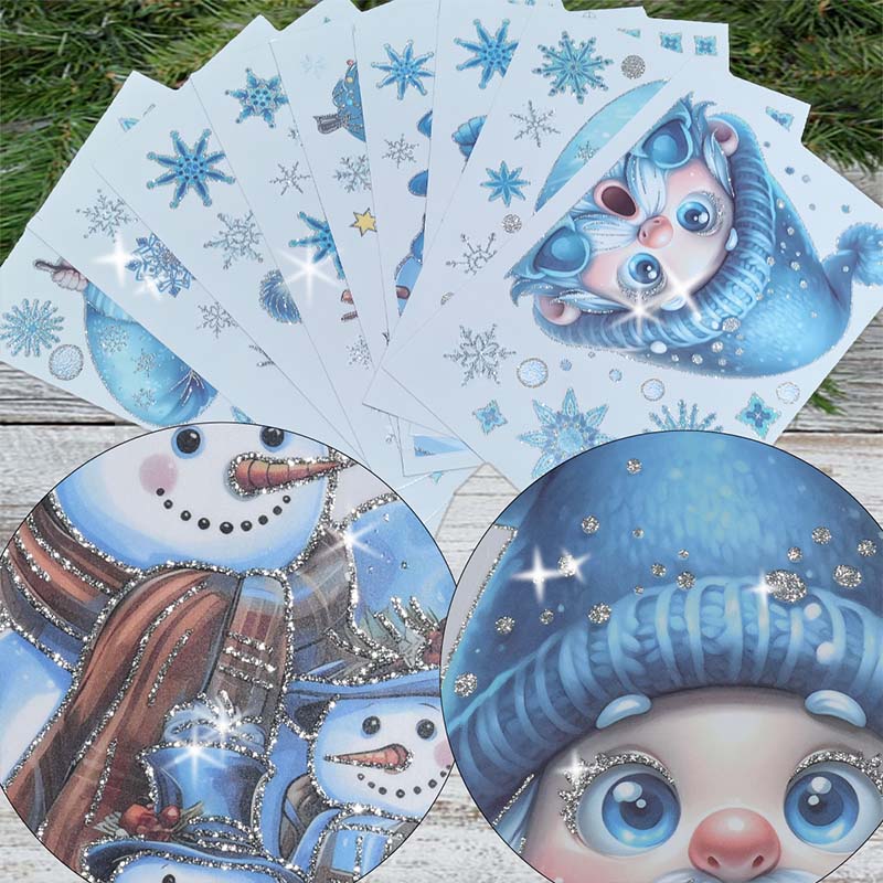Set de 9 PCS de pegatinas brillantes con temática navideña