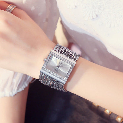 Reloj cuadrado de cuarzo con pedrería para damas