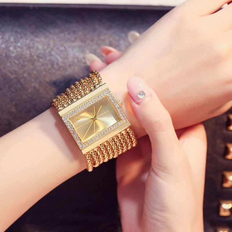 Reloj cuadrado de cuarzo con pedrería para damas