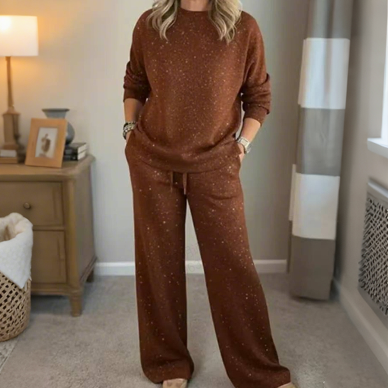 Set de jersey y pantalones de dos piezas con purpurina para mujer