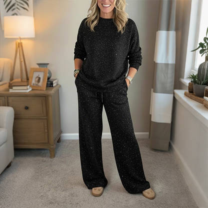 Set de jersey y pantalones de dos piezas con purpurina para mujer