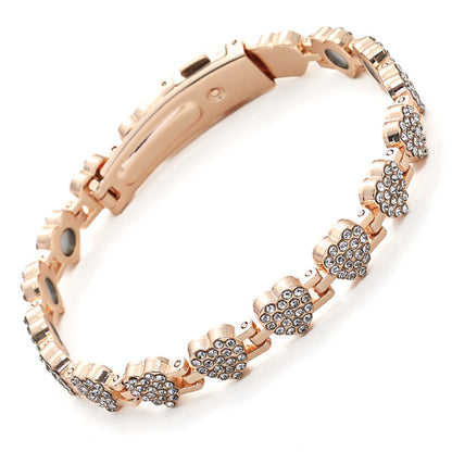 Pulsera Magnética de Cobre para Mujer con Corazones Brillantes