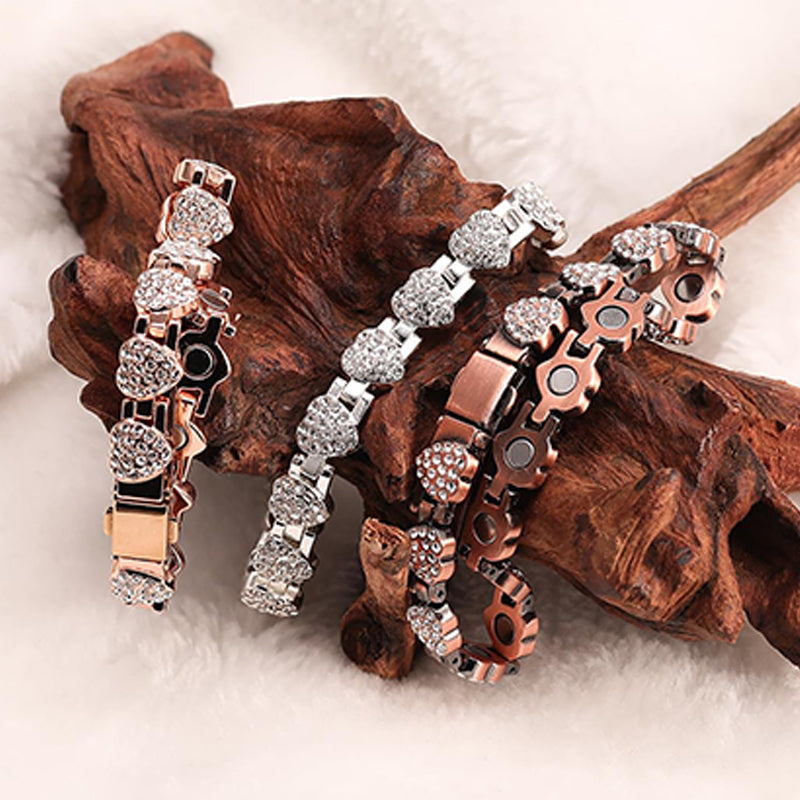 Pulsera Magnética de Cobre para Mujer con Corazones Brillantes