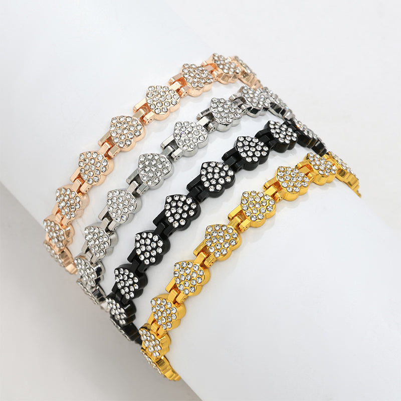 Pulsera Magnética de Cobre para Mujer con Corazones Brillantes