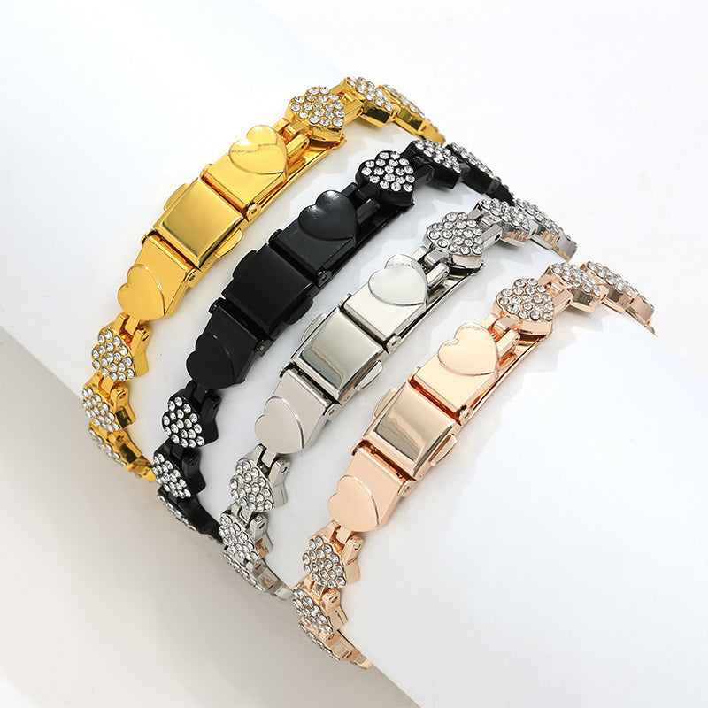 Pulsera Magnética de Cobre para Mujer con Corazones Brillantes