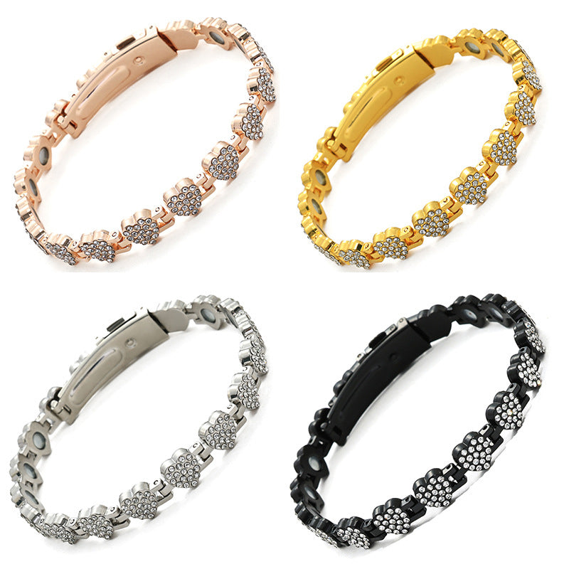 Pulsera Magnética de Cobre para Mujer con Corazones Brillantes