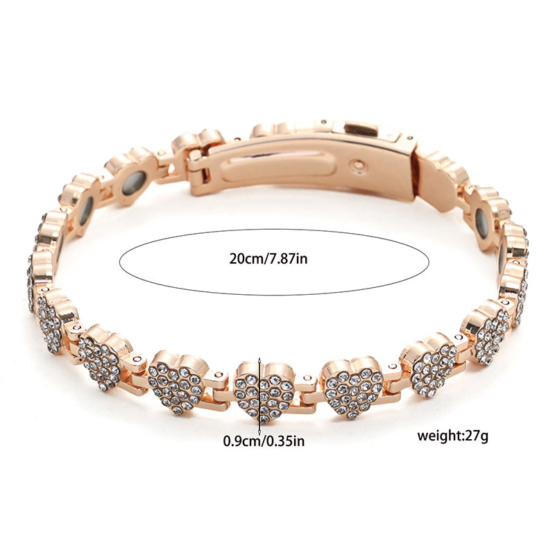Pulsera Magnética de Cobre para Mujer con Corazones Brillantes