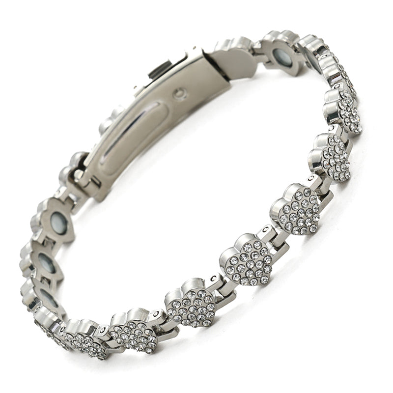 Pulsera Magnética de Cobre para Mujer con Corazones Brillantes