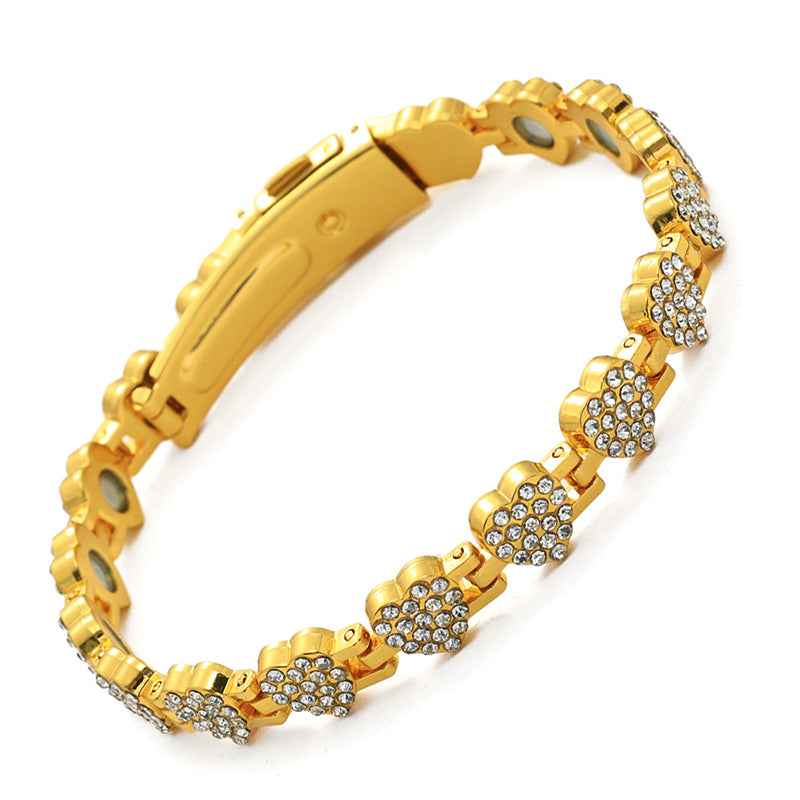 Pulsera Magnética de Cobre para Mujer con Corazones Brillantes