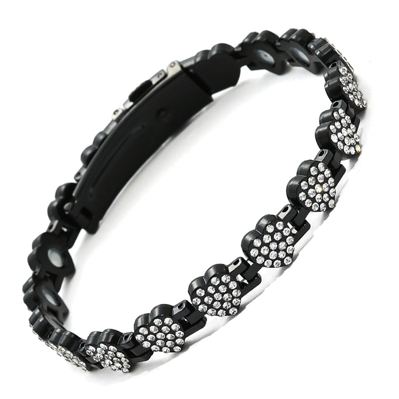 Pulsera Magnética de Cobre para Mujer con Corazones Brillantes