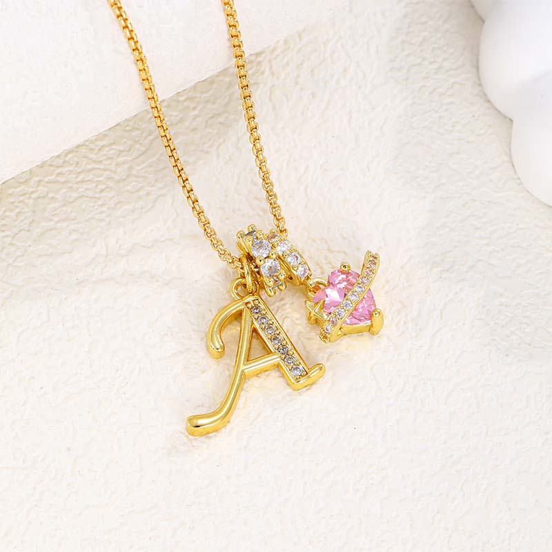 Collar con Dijes de Letra Inicial y Corazón Rosa