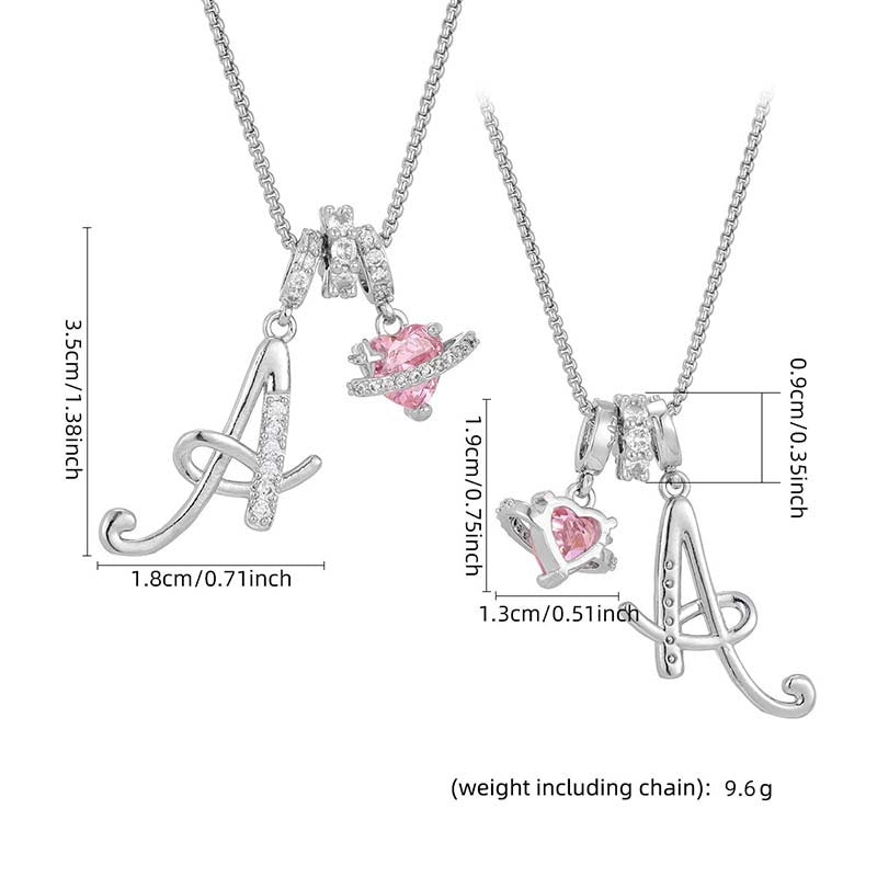 Collar con Dijes de Letra Inicial y Corazón Rosa
