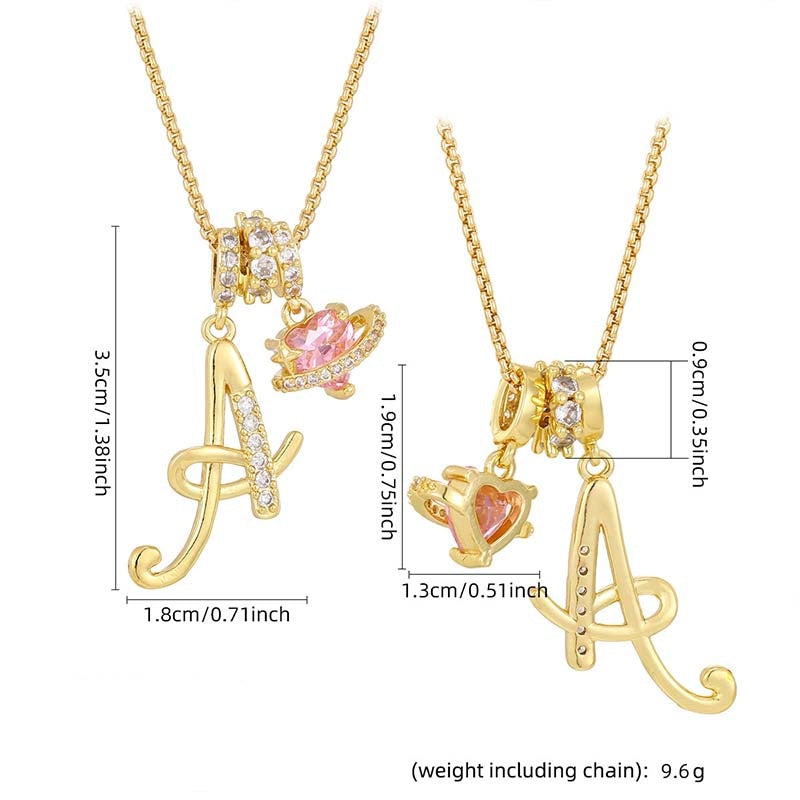 Collar con Dijes de Letra Inicial y Corazón Rosa