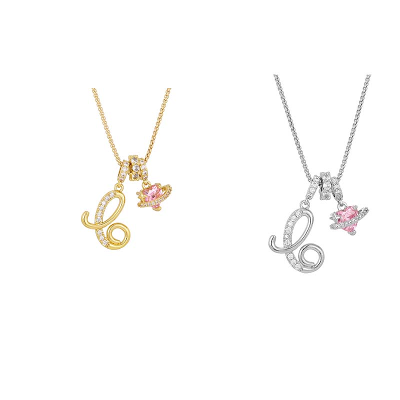 Collar con Dijes de Letra Inicial y Corazón Rosa