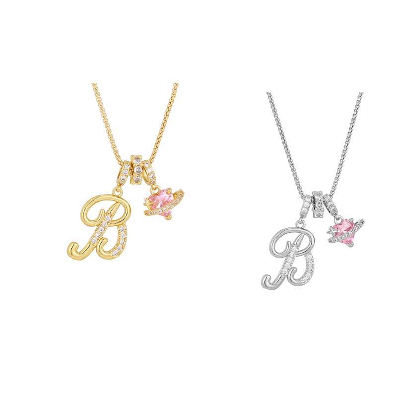 Collar con Dijes de Letra Inicial y Corazón Rosa