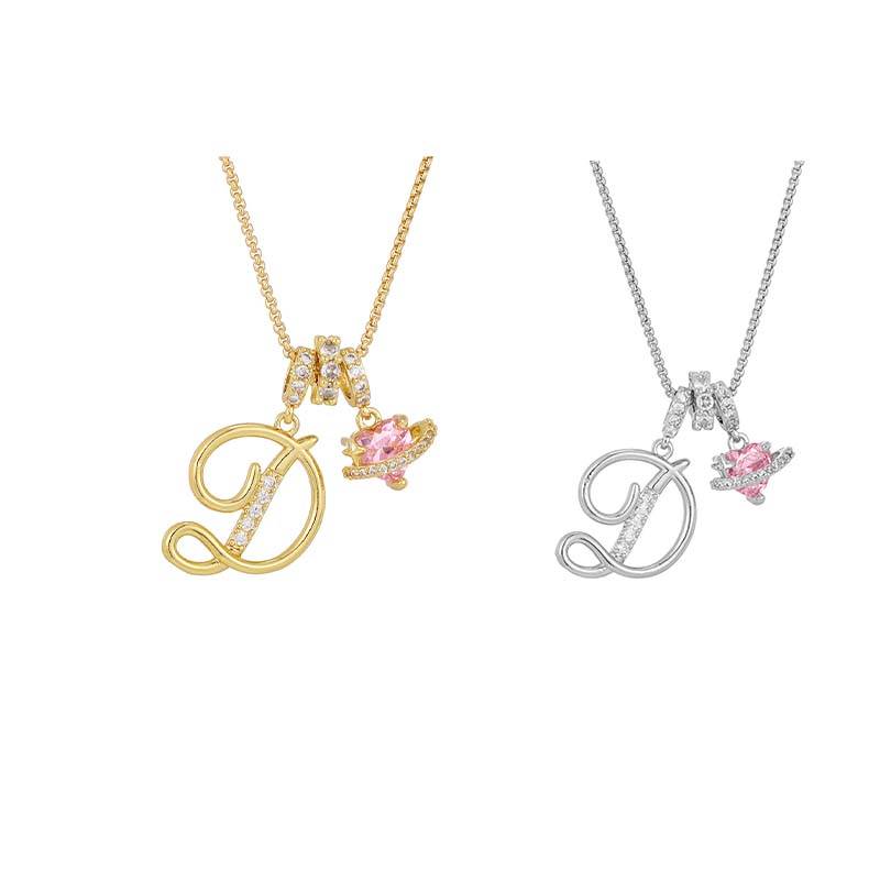 Collar con Dijes de Letra Inicial y Corazón Rosa