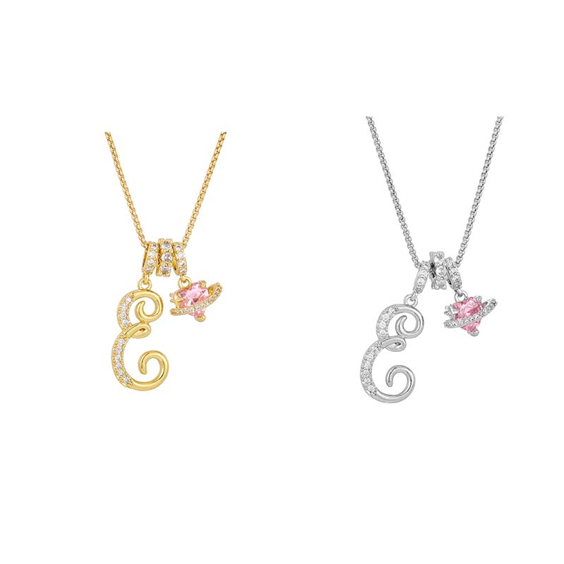 Collar con Dijes de Letra Inicial y Corazón Rosa