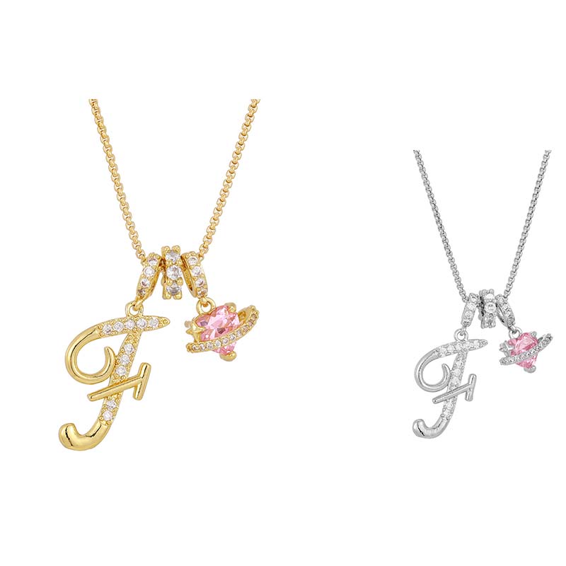 Collar con Dijes de Letra Inicial y Corazón Rosa