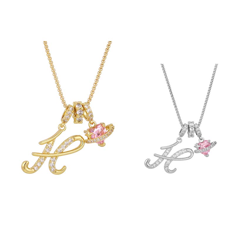 Collar con Dijes de Letra Inicial y Corazón Rosa