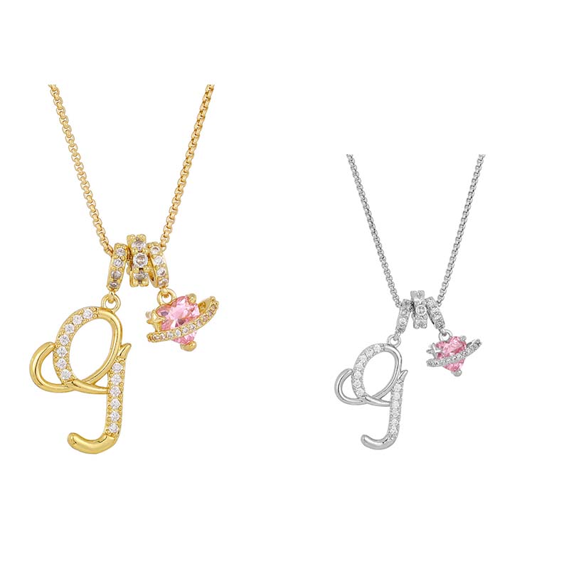 Collar con Dijes de Letra Inicial y Corazón Rosa