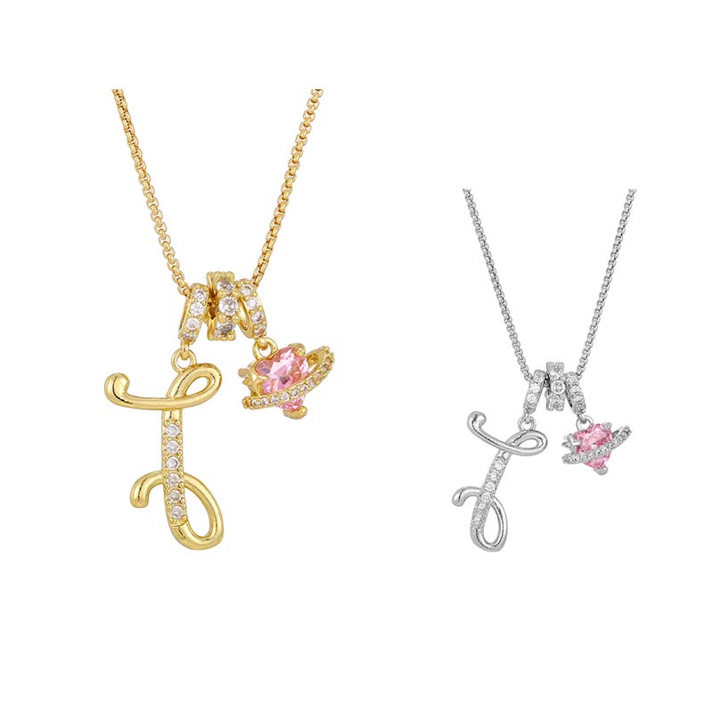 Collar con Dijes de Letra Inicial y Corazón Rosa