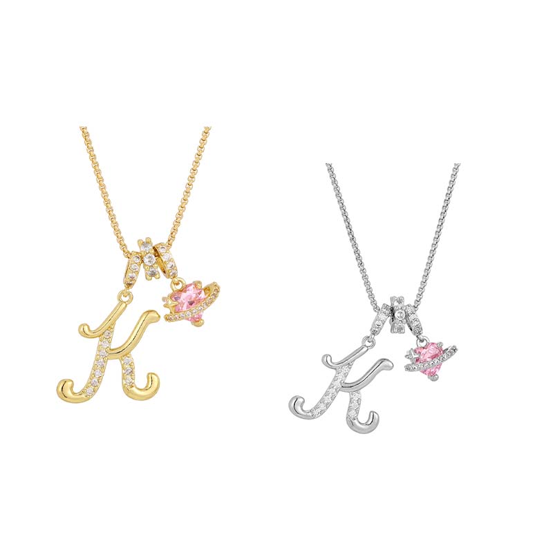 Collar con Dijes de Letra Inicial y Corazón Rosa