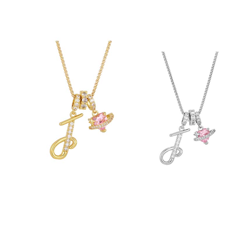 Collar con Dijes de Letra Inicial y Corazón Rosa