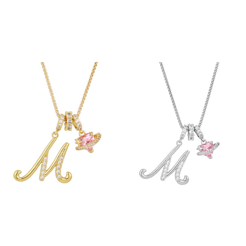 Collar con Dijes de Letra Inicial y Corazón Rosa